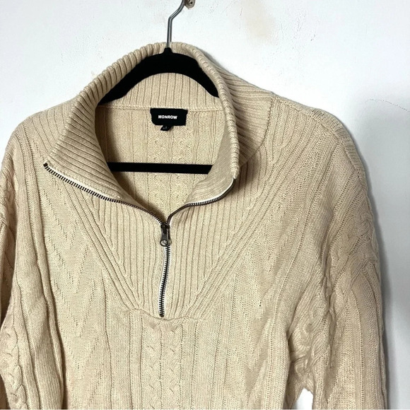 Monrow Cable Knit Half Zip Sweater Cream Large - Picture 7 of 12